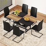 Ensemble de chaises de table modernes : cet ensemble de 7 pièces de table à manger noir combine un plateau de table simple en MDF avec des pieds en métal noir et 6 chaises de salle à manger en tissu technique structuré. Parfait pour les intérieurs modernes, scandinaves ou industriels.