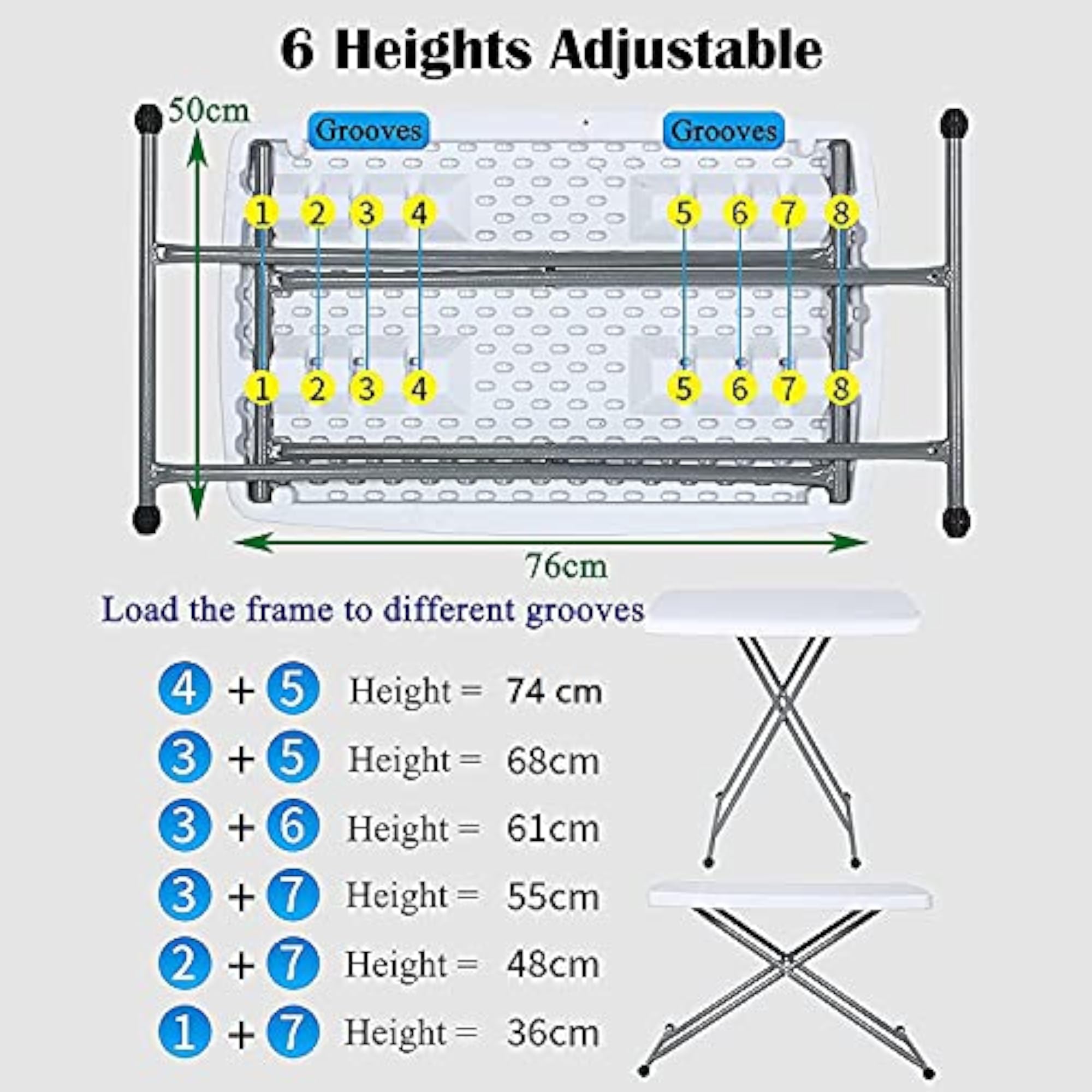 Adjustable Height Folding Side Table for Indoor & Outdoor Use