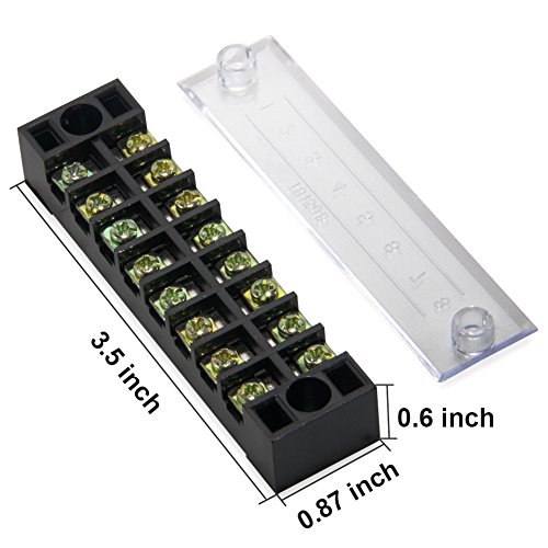 Image of 12pcs (6 Sets) 8 Positions Dual Row 600V 15A Screw Terminal Strip Blocks with Cover + 400V 15A 8 Positions Pre-Insulated Terminals Barrier Strip (Black & Red) by MILAPEAK