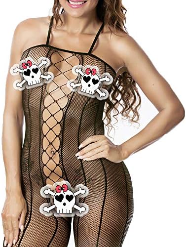 Malbaba Women Sexy Lingerie Fishnet Floral Crotchless Babydoll Bodysuits Nightwear Black