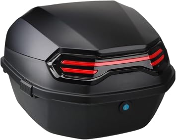 Universal Motorcycle Tour Tail Box, Luggage Top Lock with Soft Backrest, Scooter Trunk with Mounting Hardware and Night Warning Light
