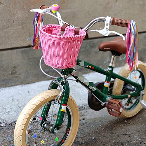 Kids Bike Basket, Wicker Basket, Handlebar Bicycle Basket for Girls with Unicorn Necklace, Bike Bell, Streamers, Stickers Bike Decoration Accessories Set - Image 3