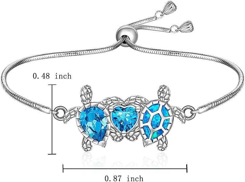 Fenthring Turtle Bracelet Blue Opal Sea Turtle Bracelet for Women Sterling Silver Adjustable Ocean Hawaiian Mother Daughter Sea Turtles Jewelry Christmas Birthday Gifts - Image 2