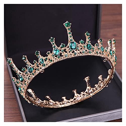 Tiaras de cristal verde para novia y tocados vintage dorados de reina