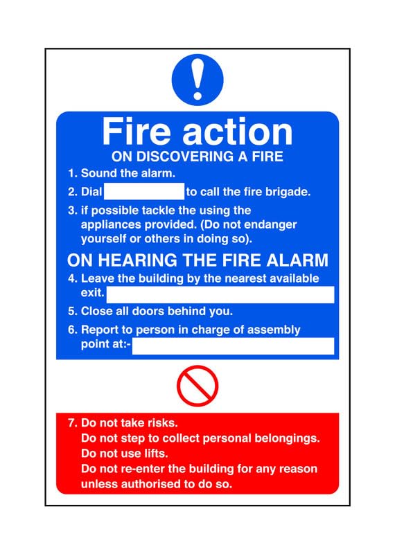 Fire action plan information sign - Fire safety signage, fire door signs - 3mm Aluminium Dibond for indoor/outdoor usage (200mm x 150mm) 5m Viewing Distance.