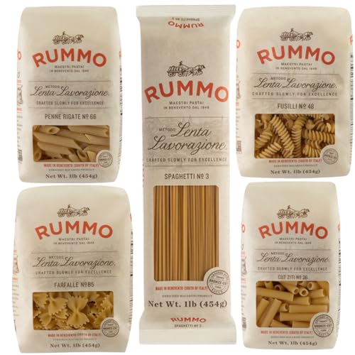 Rummo Pasta Variety Pack - Spaghetti Noodles, Fusilli, Penne Rigate,