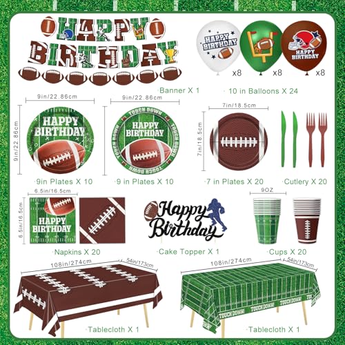 Football Birthday Party Decorations, Football Party Supplies Includes Plates, Napkins, Cups, Banner, Balloons, Tablecloth for Football Birthday Party Football Game Day, Serve 20 - Image 4