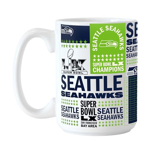 FANMATS NFL Seattle Seahawks Super Bowl 60 Champions 15 oz Ceramic Coffee Mug | 15 oz Ceramic Coffee Mug Super Bowl 60 Design
