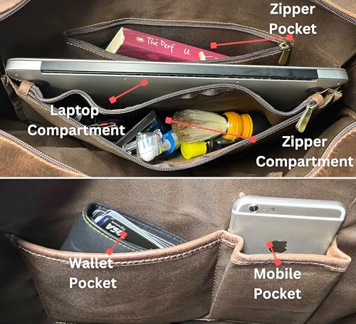 Image of Leather Duffle Bag for Men - Full Grain Leather Travel Overnight Weekender Carry On Tote Duffel Bag, Walnut Brown (With Shoe Pocket), Large, Walnut Brown (With Shoe Pocket)