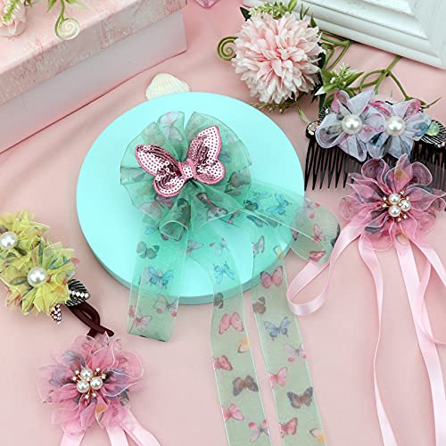Hyribn 25 Yards Butterfly Printed Silk Ribbon For Gift Wrapping, Chiffon Spring Ribbons For Crafts, Ribbon For Floral , Flower Bouquet, Bows, Wedding, Decoration (White, 1.5") #TOP5