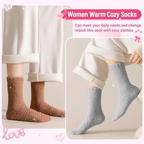 Fuzzy Socks for Womens Warm Fluffy Winter Cozy Thick Plush Slipper Sleep Comfy Crew Christmas Socks 5 Pairs 6