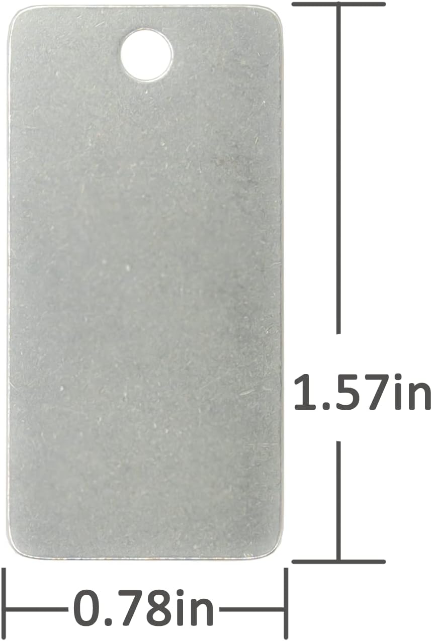 StayMax 50 Pack Rectangle Engraving Stamping Stainless Steel Blank Tags with One Hole