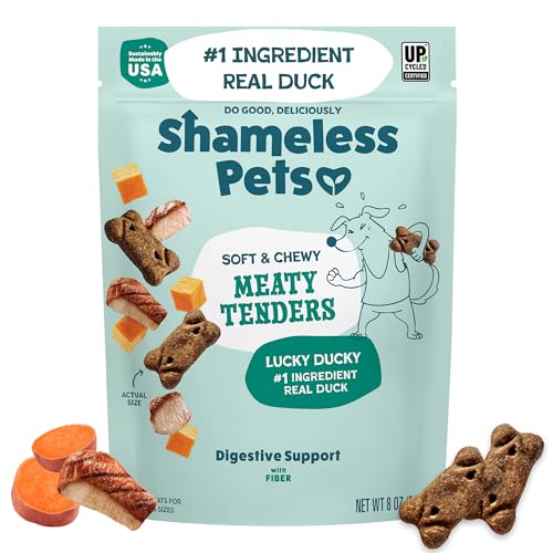 Image of Shameless Pets Soft & Chewy Dog Treats, Lucky Ducky Meaty Tenders, 8oz - Real Duck is 1st Ingredient - Grain Free, No Corn or Soy - Digestive Support - for Small, Medium & Large Dogs