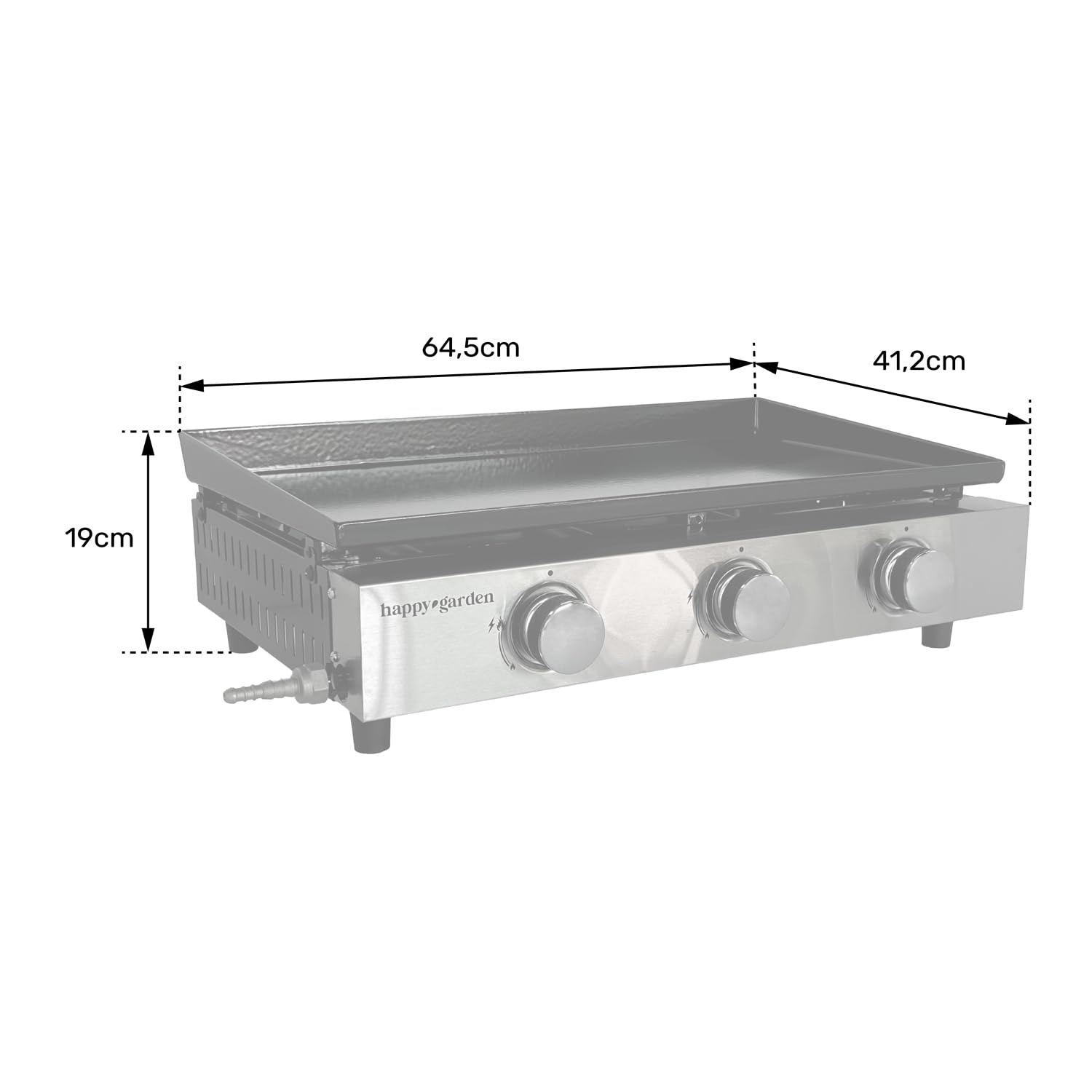 Happy Garden Plancha Gaz MÉRIDA - 3 Brûleurs 6 KW Butane/Propane - Plaque en Acier Émaillé de 60 cm x 35 cm, Black