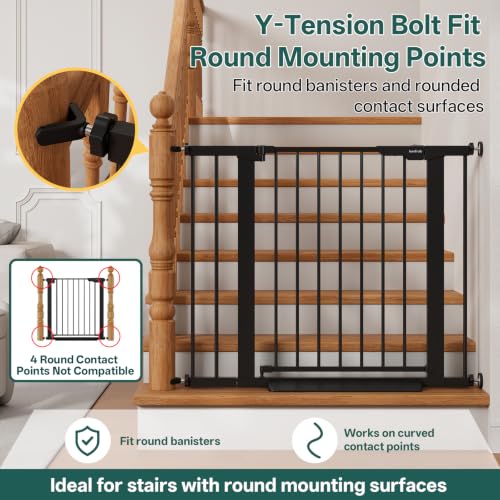 InnoTruth 27-36.6 in Wide Baby Gate for Stairs and Doorways, Black | Indoor Metal Dog Gate for Pets, Auto Close 2 Way Swing Walk Through Door, Double Lock & Y-Bolts, Pressure or Hardware Mount - Image 6