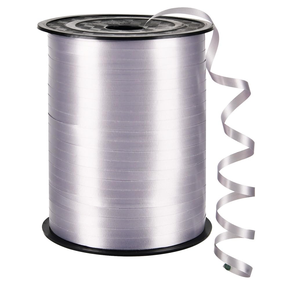 LACNNY Silver Ribbon,500 Yard Curling Ribbons for Crafts, Balloon String, 3/16" Ribbon for Gift Wrapping, Florist Flower Silver (1 Roll)