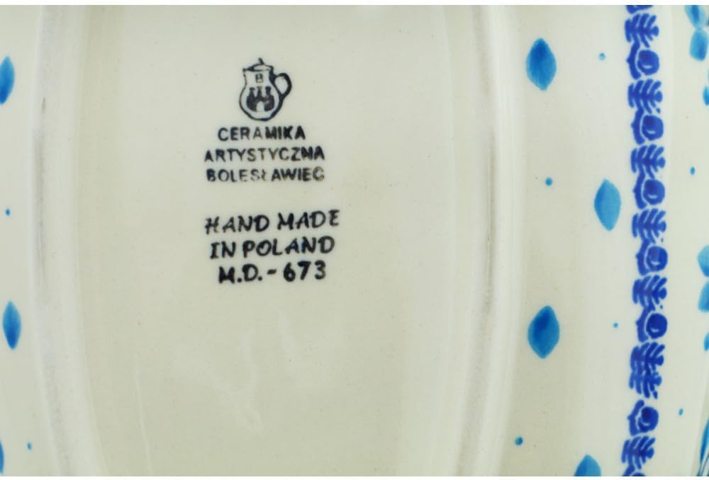 Polmedia Polish Pottery Basket with Handle - Winter Sparrow Pattern Handmade in Boleslawiec Poland by Ceramika Artystyczna + Certificate of Authenticity