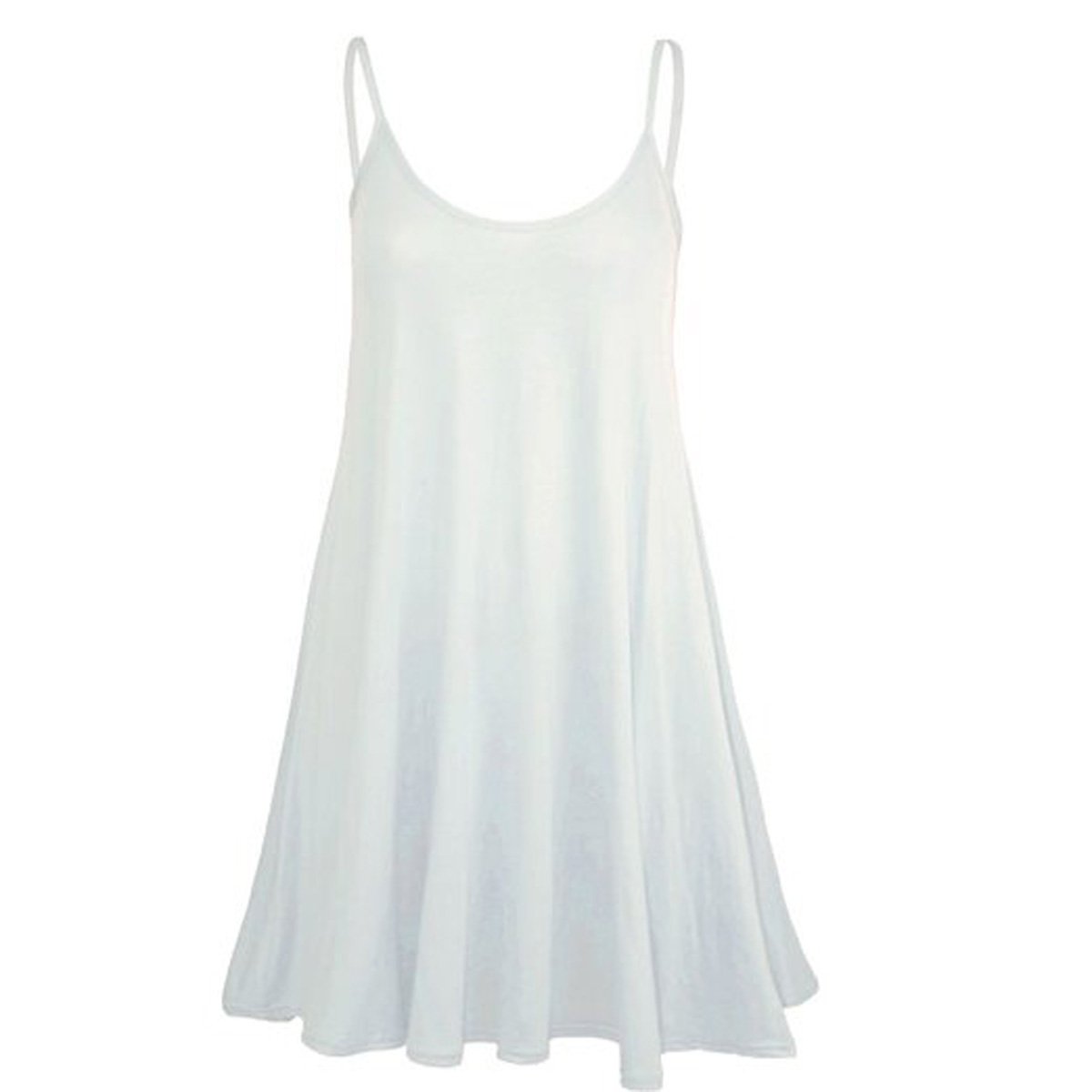 Gostyles Women's Cream Gostyles® Plain Sleeveless Cami Swing Dress, Summer Stretchy Scoop Neck Strappy Flared Tunic Top (, S-M)