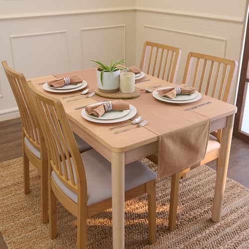 Image of Encasa XO Table Runner for 4 to 6 Seater | Cotton Canvas Fabric | Size 13x72 in | Tan Solid Color | Machine Washable & Durable