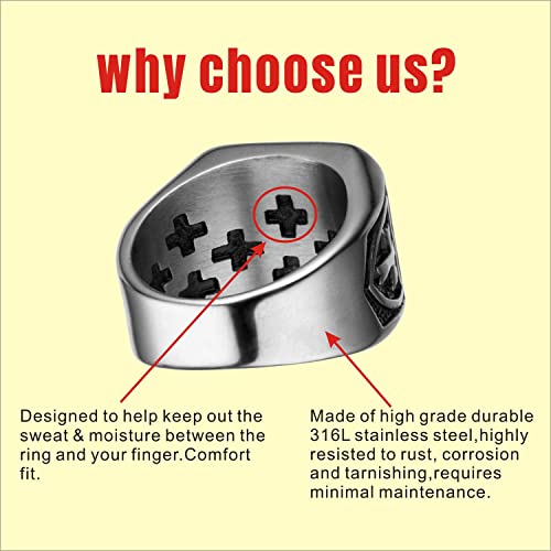 Jerusalem Cross Rings for Men,Mens Stainless Steel Christian Signet Ring,Vintage Silver Catholic Templar Ring in Size 7-153