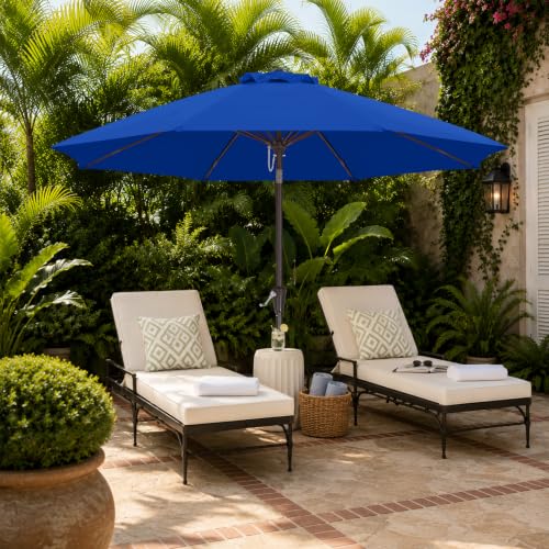 Image of ABCCANOPY 9FT Patio Umbrella Outdoor 8 Ribs Table Umbrella(Blue) | Fade & UV Resistant Fabric,8 Fiberglass Ribs,Smooth Crank System,Wind Resistance,Great for Patio,Backyard,Garden,Deck