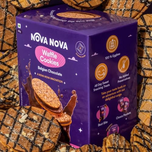 Image of NOVANOVA Belgian Chocolate Waffle Cookies - Box Of 6 - Vegetarian, 100% Eggless | No Added Preservatives (65g)