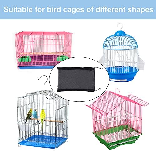 TSHAOUN Universal Birdcage Cover, Seed Catcher Nylon Mesh Parrot Cage Skirt, Tidy Bird Cage Mesh Net Cover Skirt Guard, Ventilate Dustproof (L, Black)