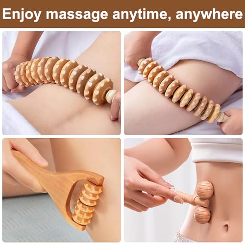 Zyiphor Faszienstab Holz, 3 Stück Faszienrolle für Rücken, Nacken, Beine & Lymphdrainage, Massageroller mit Griff zur Muskelentspannung, Lindert Müdigkeit & Cellulite für Zuhause, Reisen, Büro
