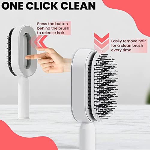 Foto von Selbstreinigende Haarbürste, Profi Entwirrbürste rund ohne ziepen für Frauen Männer & Kinder, haarbürste eleganter look, Detangler, Nassbürste, 3D Air Cushion Antistatic Hairdressing Brush (White)
