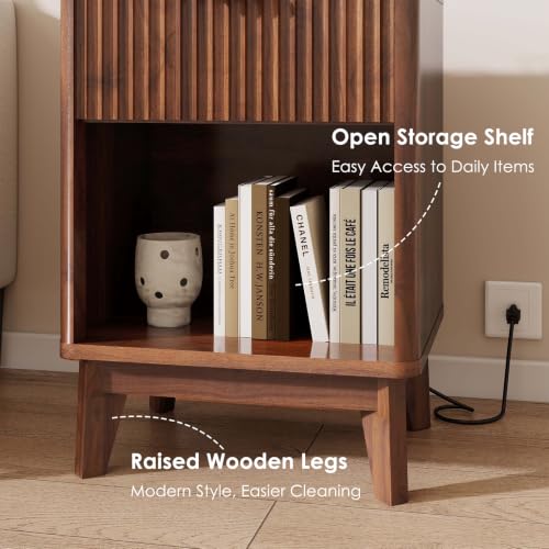 Image of LYNCOHOME 17.7 inch Tall Nightstand with Charging Station,Set of 2, Walnut