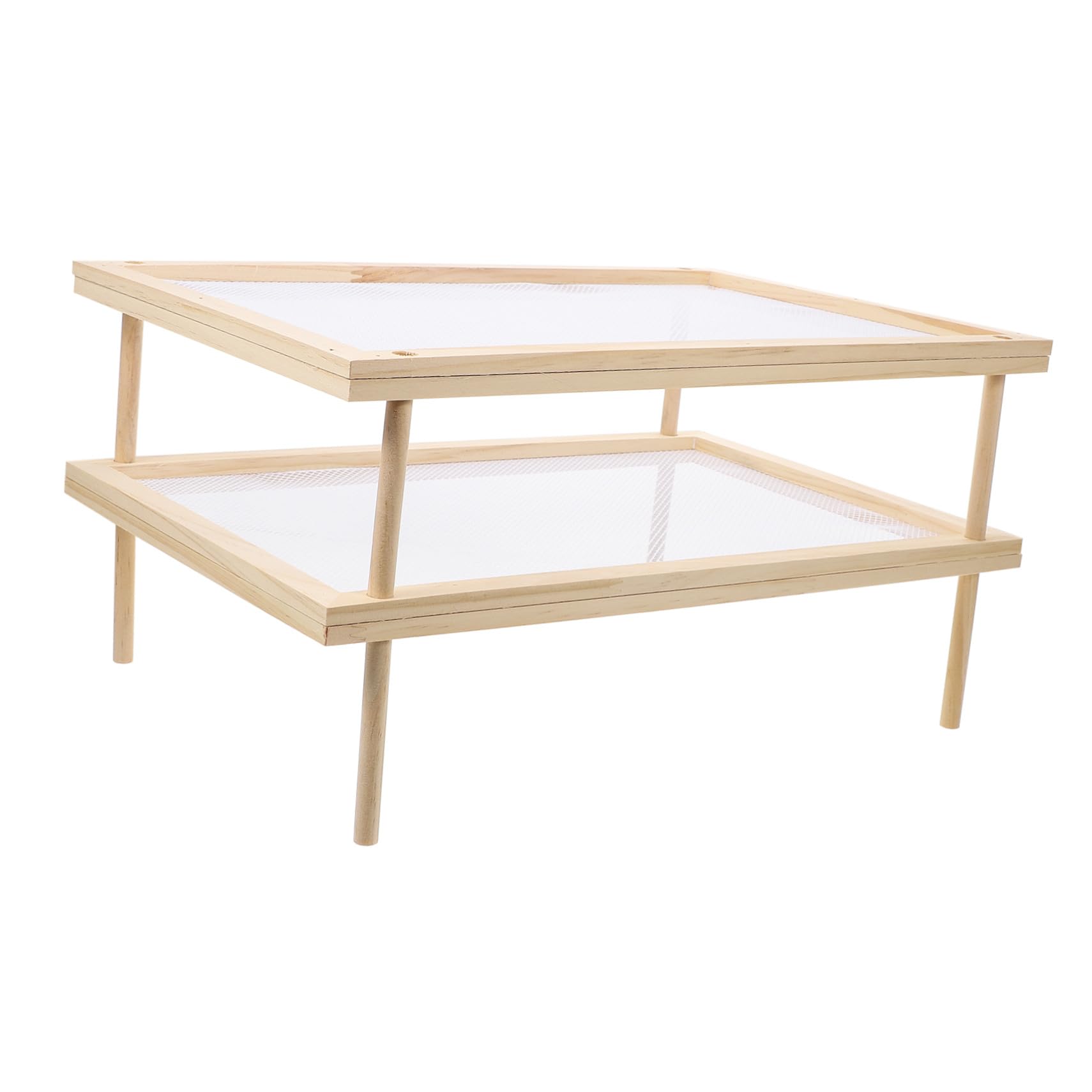 Séchoir à Pâtes Double Étage en Bois Naturel Filet Respirant, Support de Séchage pour Légumes et Fruits, Étagère Ménagère Pratique Cuisine Familiale et Commerces Alimentaires