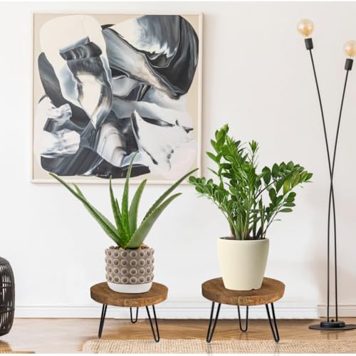 Plant Stand Indoor Outdoor, Wooden plant Stool, Mid Century Plant Stand for Indoor Plants, Wood Modern Plant Holder Rattan Flower, Low Short Boho Rustic Planter Stand Fit 5-15 Inch Pot(S,M,L) 3Pack by OBTAIN - Used condition - Image 3