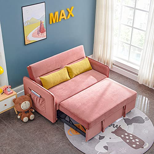 Moolo Upholstered Sofas For Living Room Compact Soft Velvet Sofa Bed Pull-Out Sleeper With 2 Lumbar Pillow Tool-Free Assembly 57" Loveseat #TOP3