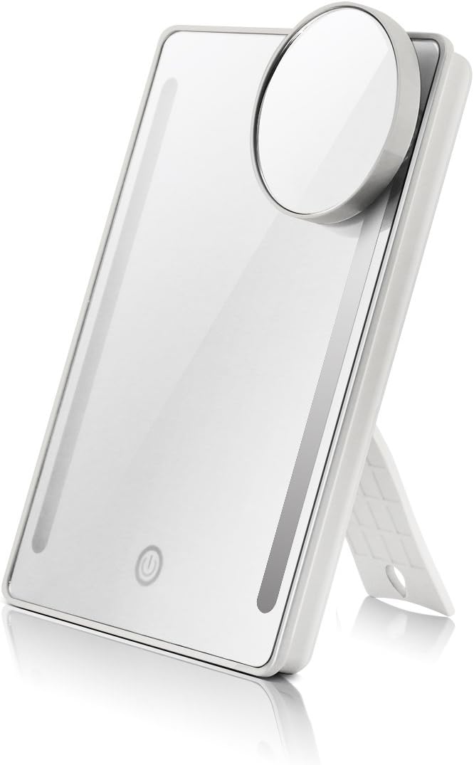 Big House Travel Lighted Makeup Mirror - Adjustable Brightness and Stand - Desk or Handheld Make Up Vanity Mirror with Led Lights