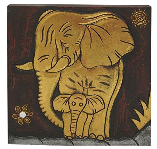 Hand Carved Wooden Elephant 12in X 12in Hanging Wall Art Canvas Home Decor