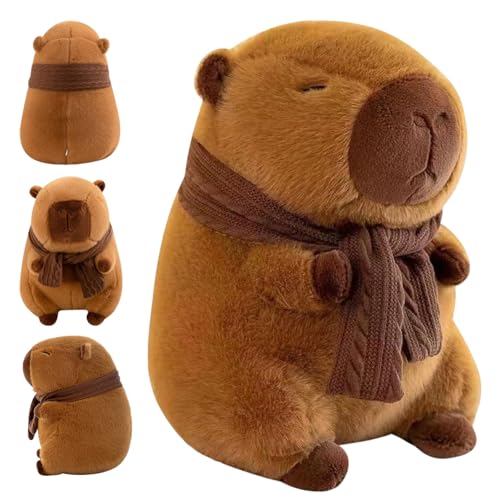 ChAusa 25 cm Kawaii Capibara Peluches, Capibara Peluches Pequeño Marrón with Scarf, Suave Simulación Capybara Peluche, para Niños y Niñas Peluche y Cojín agradables Juguetes
