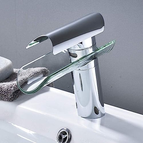 Grifo de cascada cromado que evita salpicaduras en el lavabo del baño 4