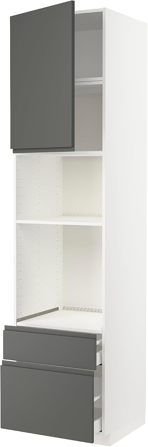METOD/MAXIMERA High Cab f Oven/Micro w dr/2 drwrs, White/Voxtorp Dark Grey, 60x60x240cm