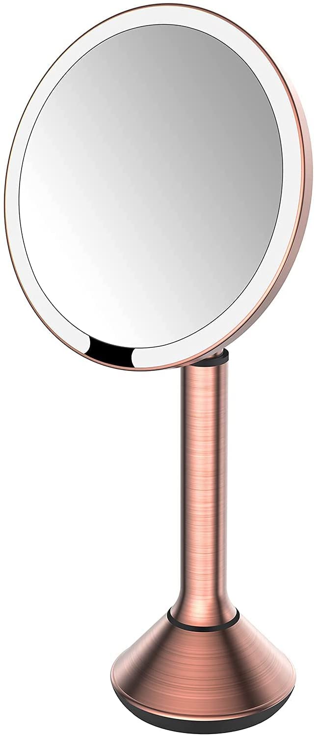 Espejo de Maquillaje de Mesa LED inductivo de Mano, Espejos de tocador de encimera de 8 Pulgadas con luz, Espejo cosmético Iluminado con rotación de Aumento 5X, CP (BR A) (BR A)