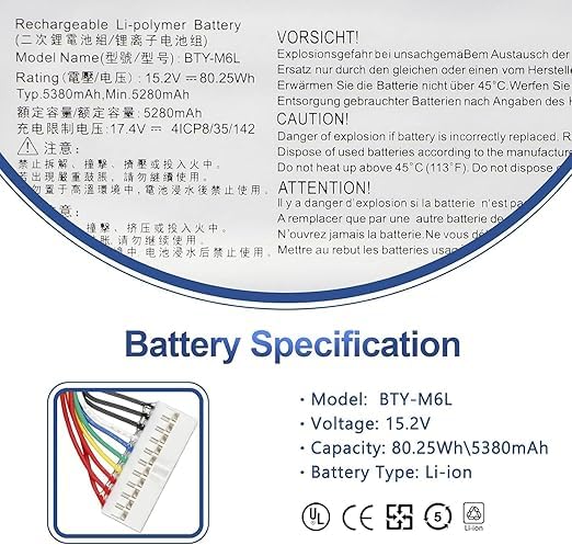 Image of R & I BTY-M6L Laptop Battery Compatible for MSI GS65 GS75 Stealth Thin 8SE 8SF 8SG 8RF 9SD 9SE 9SF 9SG Modern 8RC P658SC WS65 9TM WS75 10TM Creator 8RD 8RE P75 PS63 GS60 Series MS-16Q2 MS-16Q3