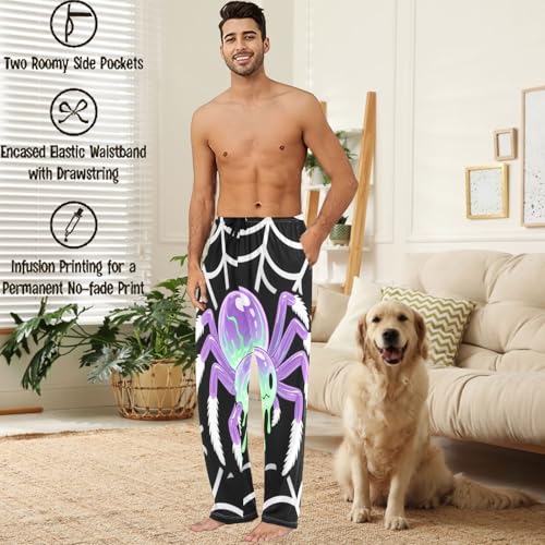 visesunny Mens Cotton Pajama Pants PJ Bottoms Purple Spider Halloween Lightweight Soft Lounge Sleepwear with Pockets2