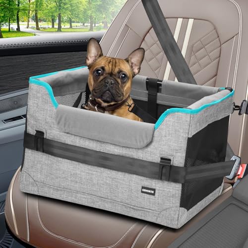 GENORTH Hunde-Autositze für kleine Hunde, Haustier-Sitzerhöhung unter 11,3 kg, Welpenautositz mit gefaltetem Metallrahmen und Hunde-Sicherheitsgurt, verbesserte Version