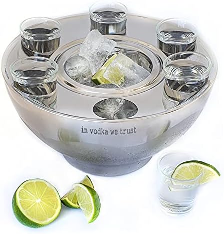 Maverick Unity Vodka Serving Set - Keeps Drinks Cold - Vodka Gifts - Shot Glass Holder - 6 shot glasses for vodka included - A Stainless Steel Vodka Chiller Set - Gifts for vodka Lovers