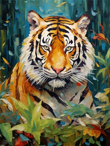 Broderie de perles tigre 40x50cm pour décor art mural salon et chambre