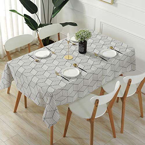Rectangle Tablecloth Geometric Style- Cotton Linen Table Cloth Dust-Proof Table Cover for Kitchen Dinning Tabletop Decoration (Rectangle/Oblong - Image 2