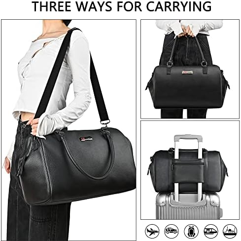 LOKASS Travel Duffel Bag Leather Carry on Overnight Weekender Duffle Bag with Wet/Dry Pocket for Gym Women, Men (Black) 7 LOKASS Travel Duffel Bag Leather Carry on Overnight Weekender Duffle Bag with Wet/Dry Pocket for Gym Women, Men (Black)