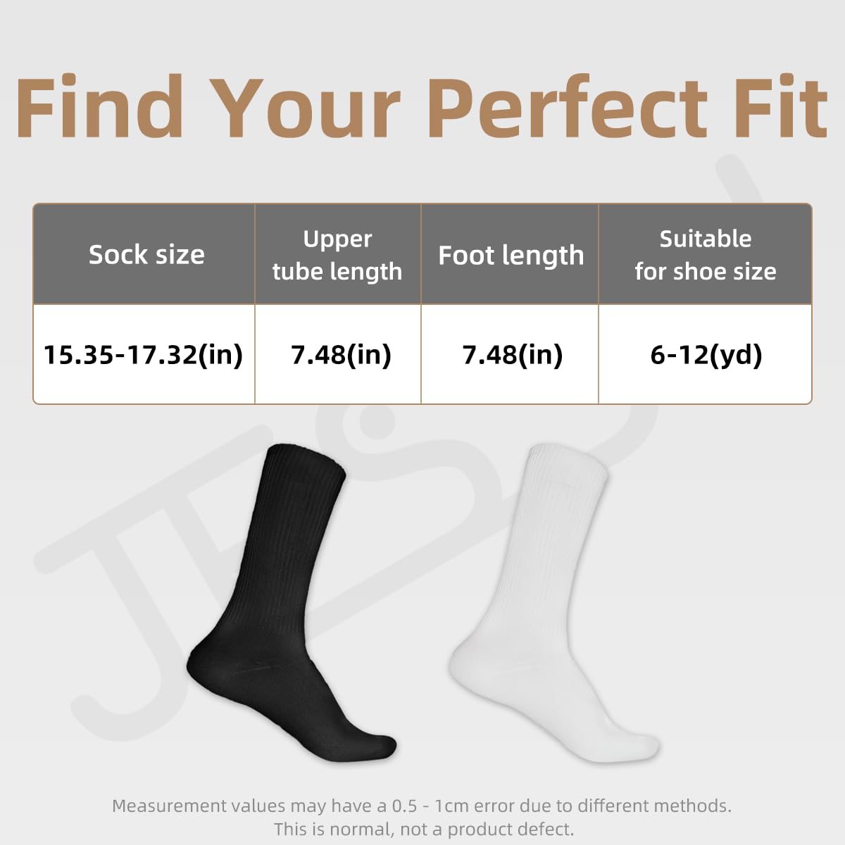 Mid-Calf Hiking Socks for Men/Women - 6 Pairs(Black/White)