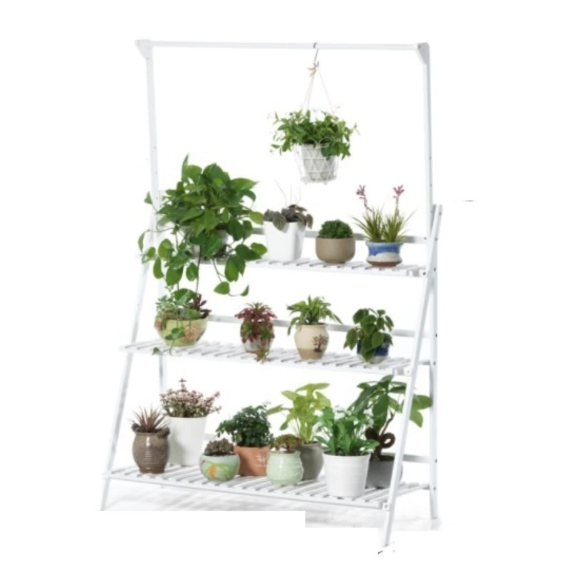 YYLMKMFC-AE Plant Stand Shelves Flower Holder 3-Tier Folding Pot Organizer Display Rack Adjustable Outdoor Shelf(White,40 * 100cm)