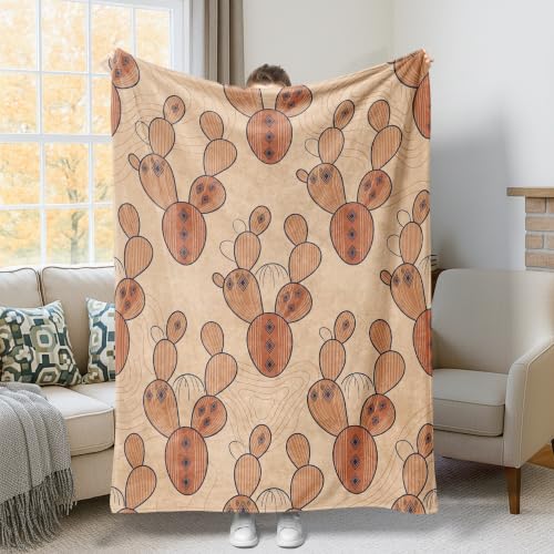 Couverture cactus marron compacte et pelucheuse au motif géométrique ovale - 2