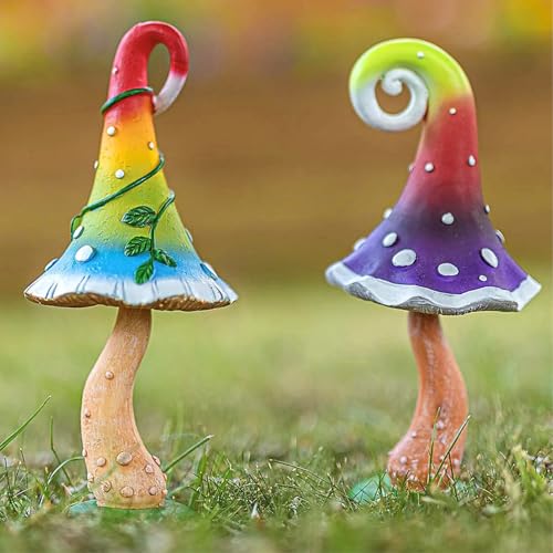garden mile 2 x Pilze aus Kunstharz, Mehrfarbig, für den Innen- und Außenbereich, Pilzform garden mile 2 x Pilze aus Kunstharz, Mehrfarbig, für den Innen- und Außenbereich, Pilzform